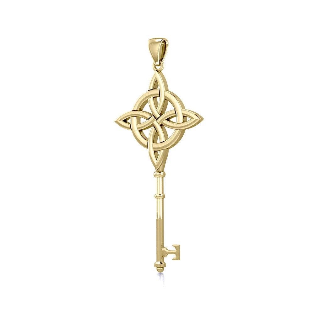 Celtic Four Point Knot Spiritual Enchantment Key Solid Gold Pendant GPD5675 - Jewelry