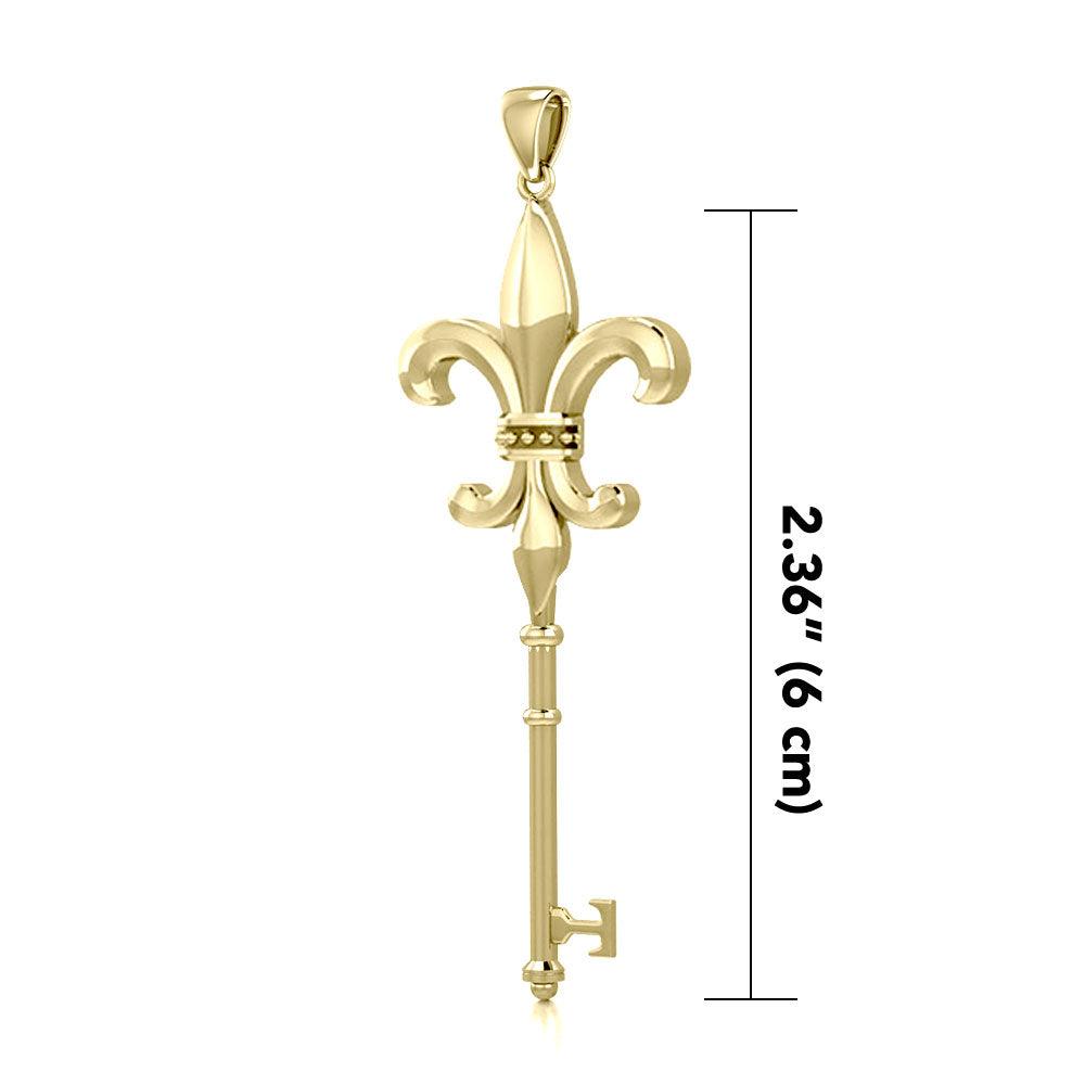 Fleur de lis Key of Enchantment Solid Gold Pendant GPD5679 - Jewelry
