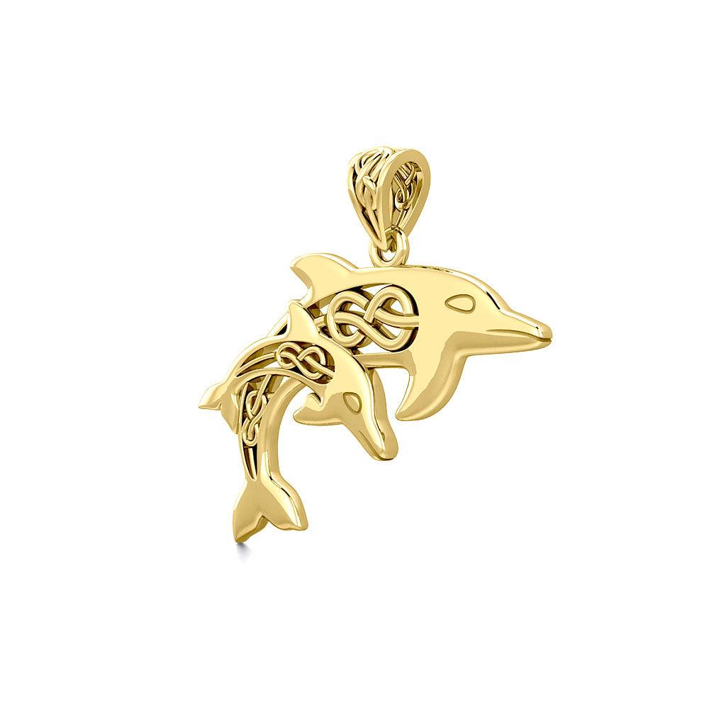 Celtic Double Dolphins 14 K Solid Gold Pendant GPD5692 - Jewelry