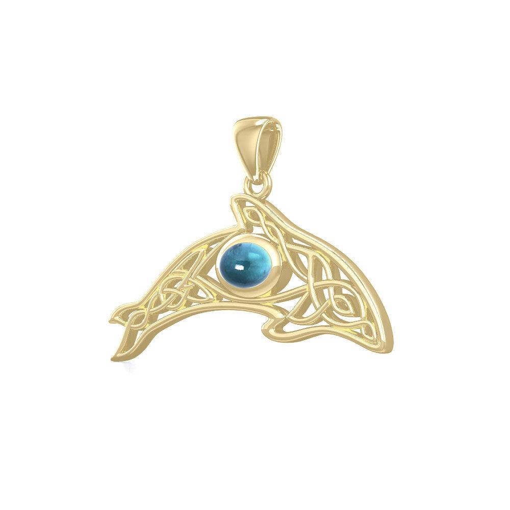 A gift of solitude ~ Solid Gold Celtic Whale Pendant with Gem GPD5694 - Jewelry