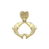 Celtic Double Dolphins with Celtic Heart Bale Solid Gold Pendant GPD5697