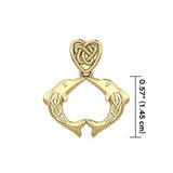 Celtic Double Dolphins with Celtic Heart Bale Solid Gold Pendant GPD5697 - Jewelry