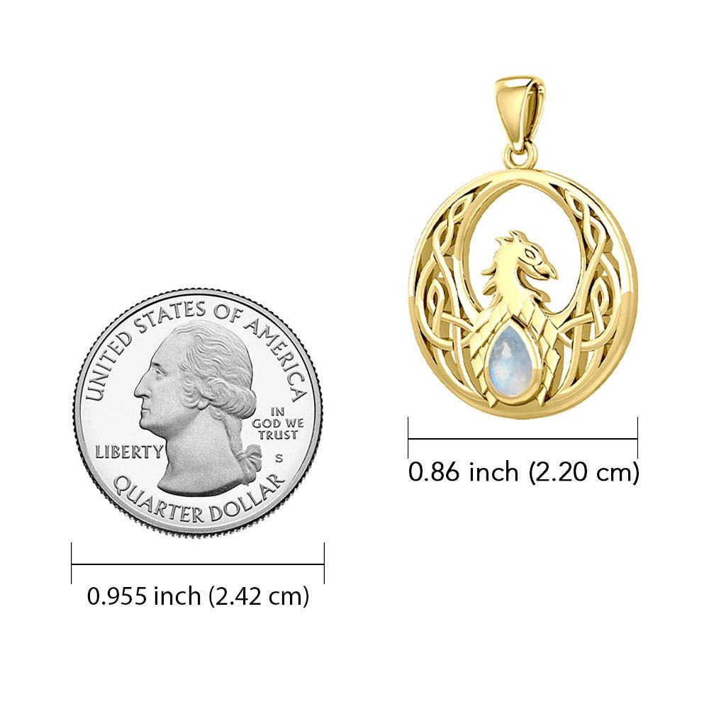 Rise with Resilience: Celtic Phoenix Solid Yellow Gold Pendant with Gemstone - GPD5719 | Embrace the Rebirth of Your Spirit - Jewelry