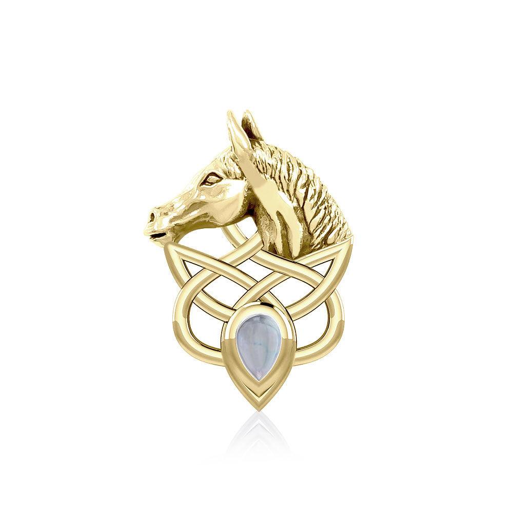 Solid Gold Horsehead Knotwork Pendant with Gemstone GPD5727 - Jewelry