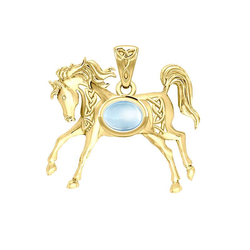 Celtic Running Horse 14K Yellow Gold Pendant with Gem GPD5730 - Jewelry