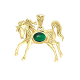 Celtic Running Horse 14K Yellow Gold Pendant with Gem GPD5730 - Jewelry