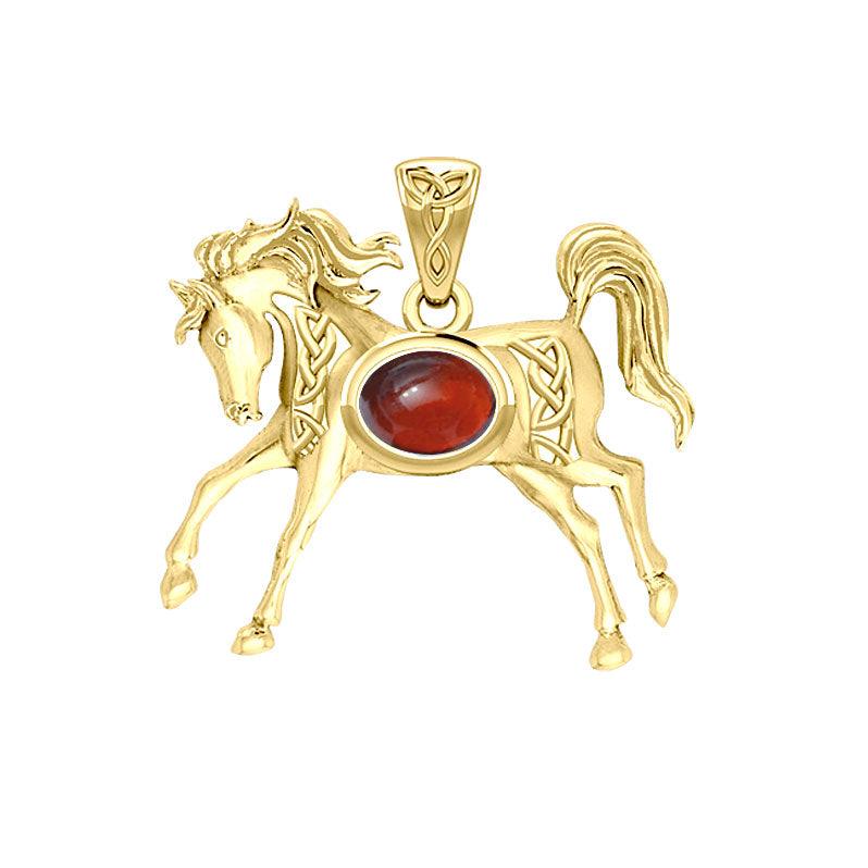 Celtic Running Horse 14K Yellow Gold Pendant with Gem GPD5730 - Jewelry