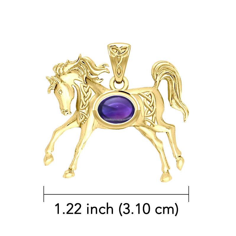 Celtic Running Horse 14K Yellow Gold Pendant with Gem GPD5730 - Jewelry