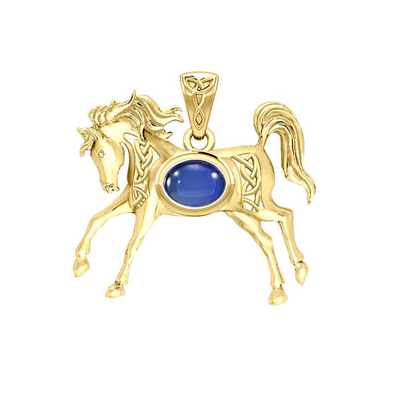 Celtic Running Horse 14K Yellow Gold Pendant with Gem GPD5730 - Jewelry