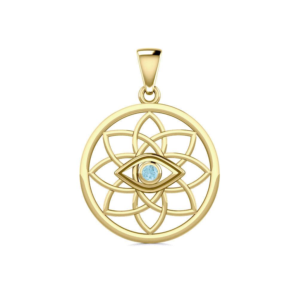 Flower of Life Eye Solid Gold Pendant with Gem GPD5734 - Jewelry