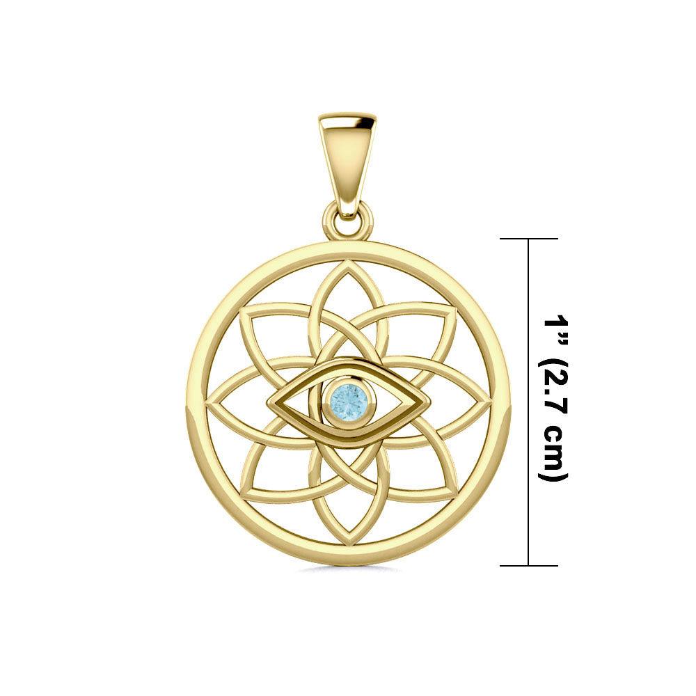 Flower of Life Eye Solid Gold Pendant with Gem GPD5734 - Jewelry