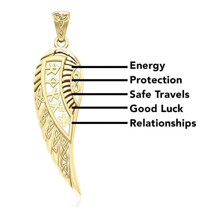 Celtic Angel Wing with Rune Symbols Solid Gold Pendant GPD5736 - Jewelry
