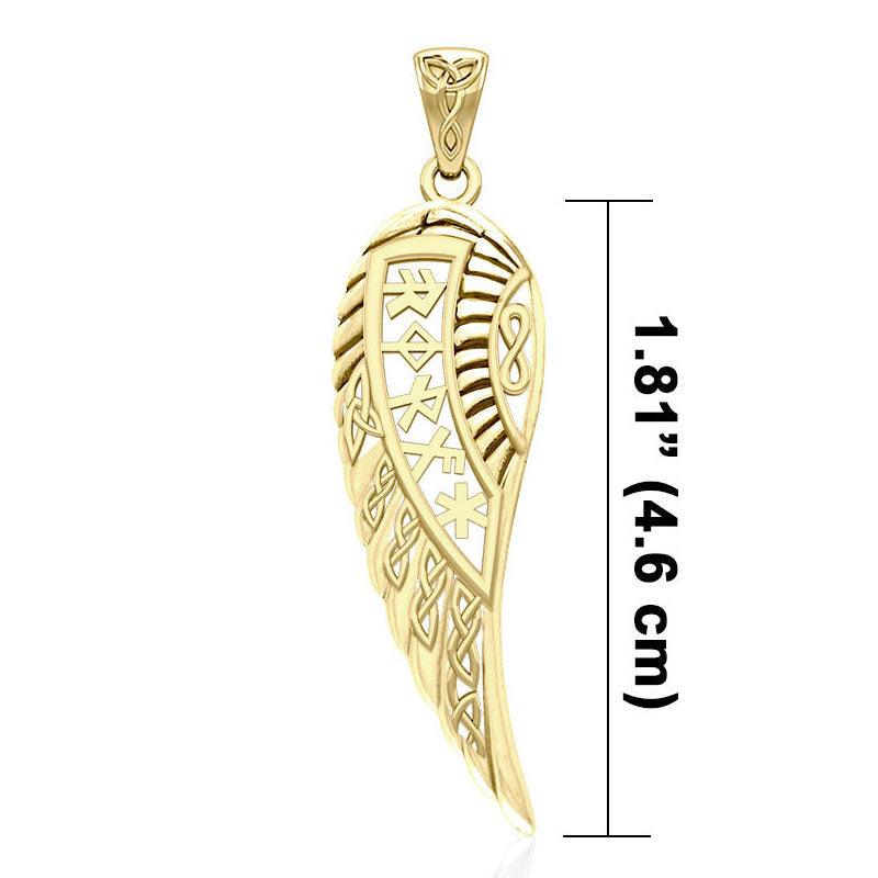 Celtic Angel Wing with Rune Symbols Solid Gold Pendant GPD5736 - Jewelry