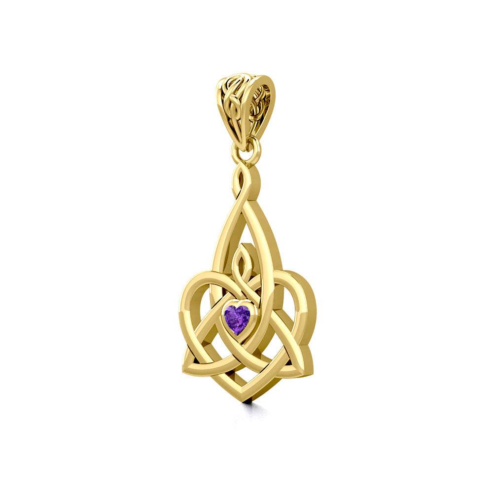 Celtic Motherhood Triquetra or Trinity Heart 14K Solid Gold Pendant With Gem GPD5784 - Jewelry