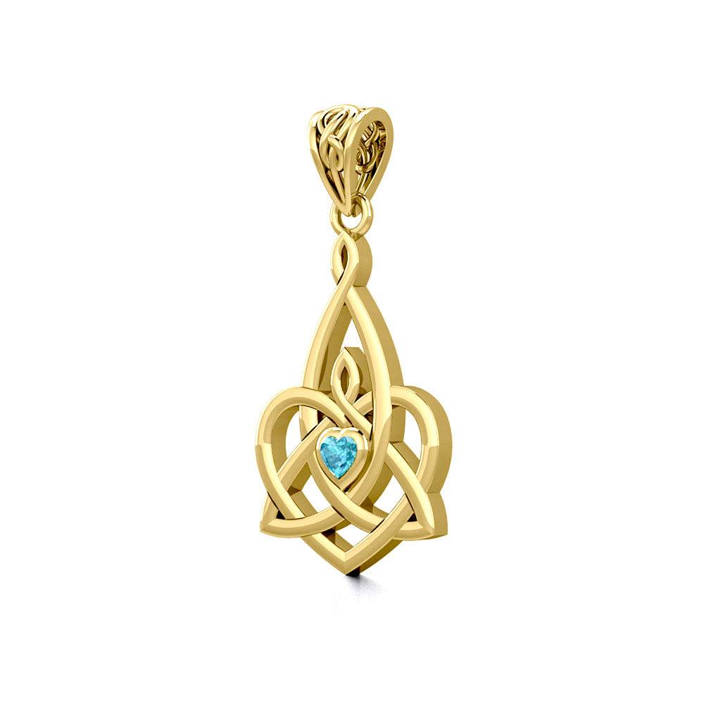 Celtic Motherhood Triquetra or Trinity Heart 14K Solid Gold Pendant With Gem GPD5784 - Jewelry