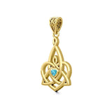 Celtic Motherhood Triquetra or Trinity Heart 14K Solid Gold Pendant With Gem GPD5784 - Jewelry