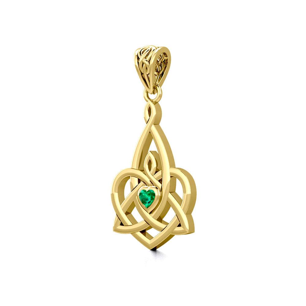 Celtic Motherhood Triquetra or Trinity Heart 14K Solid Gold Pendant With Gem GPD5784 - Jewelry