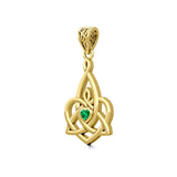 Celtic Motherhood Triquetra or Trinity Heart 14K Solid Gold Pendant With Gem GPD5784 - Jewelry