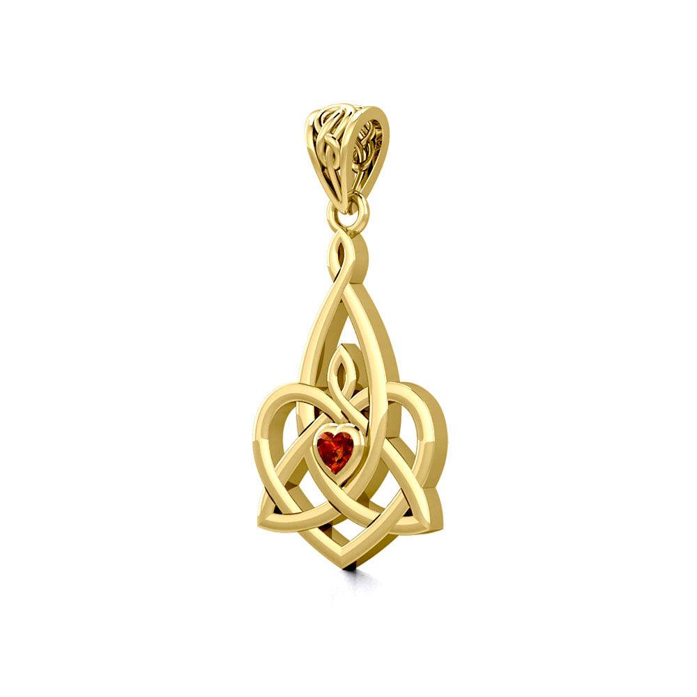 Celtic Motherhood Triquetra or Trinity Heart 14K Solid Gold Pendant With Gem GPD5784 - Jewelry