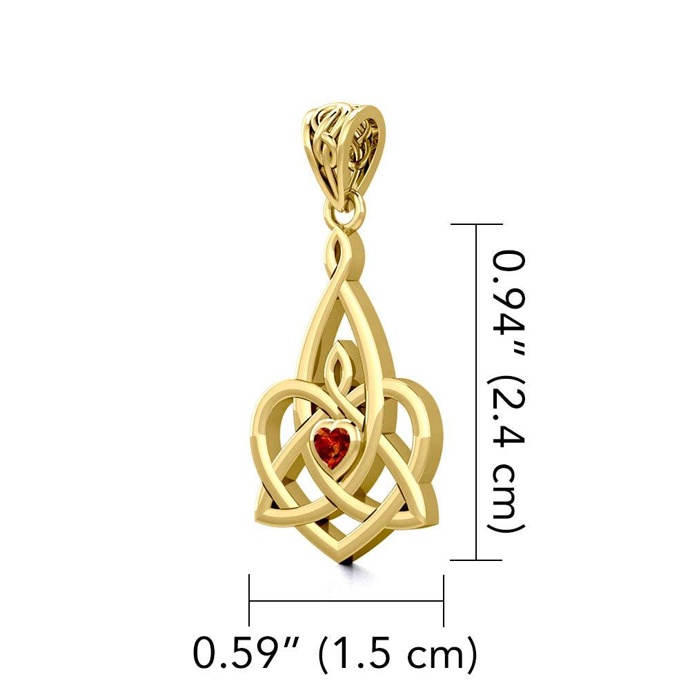 Celtic Motherhood Triquetra or Trinity Heart 14K Solid Gold Pendant With Gem GPD5784 - Jewelry