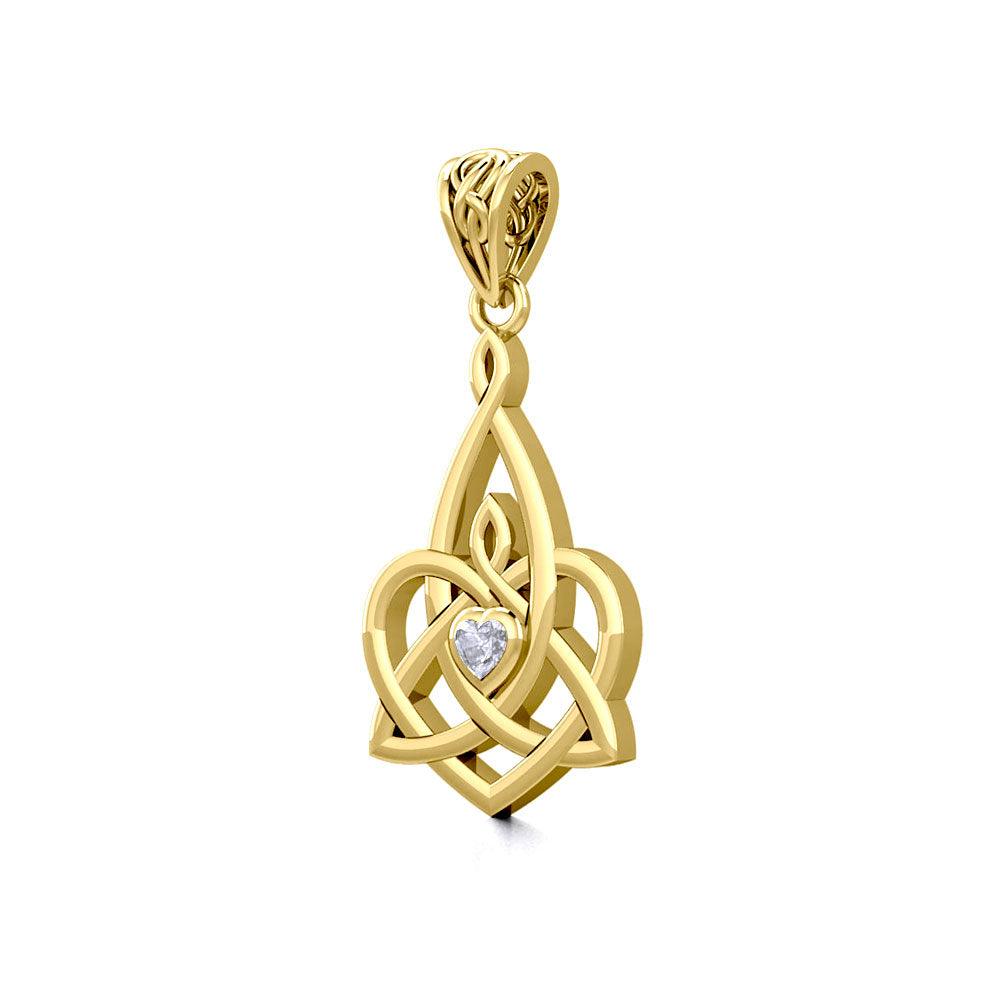Celtic Motherhood Triquetra or Trinity Heart 14K Solid Gold Pendant With Gem GPD5784 - Jewelry