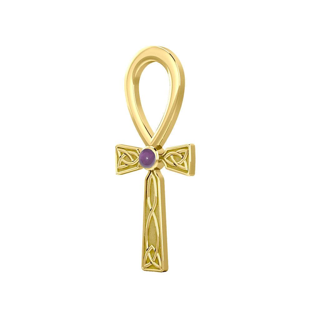Celtic Ankh 14 K Solid Gold Pendant with Gem GPD5812 - Jewelry