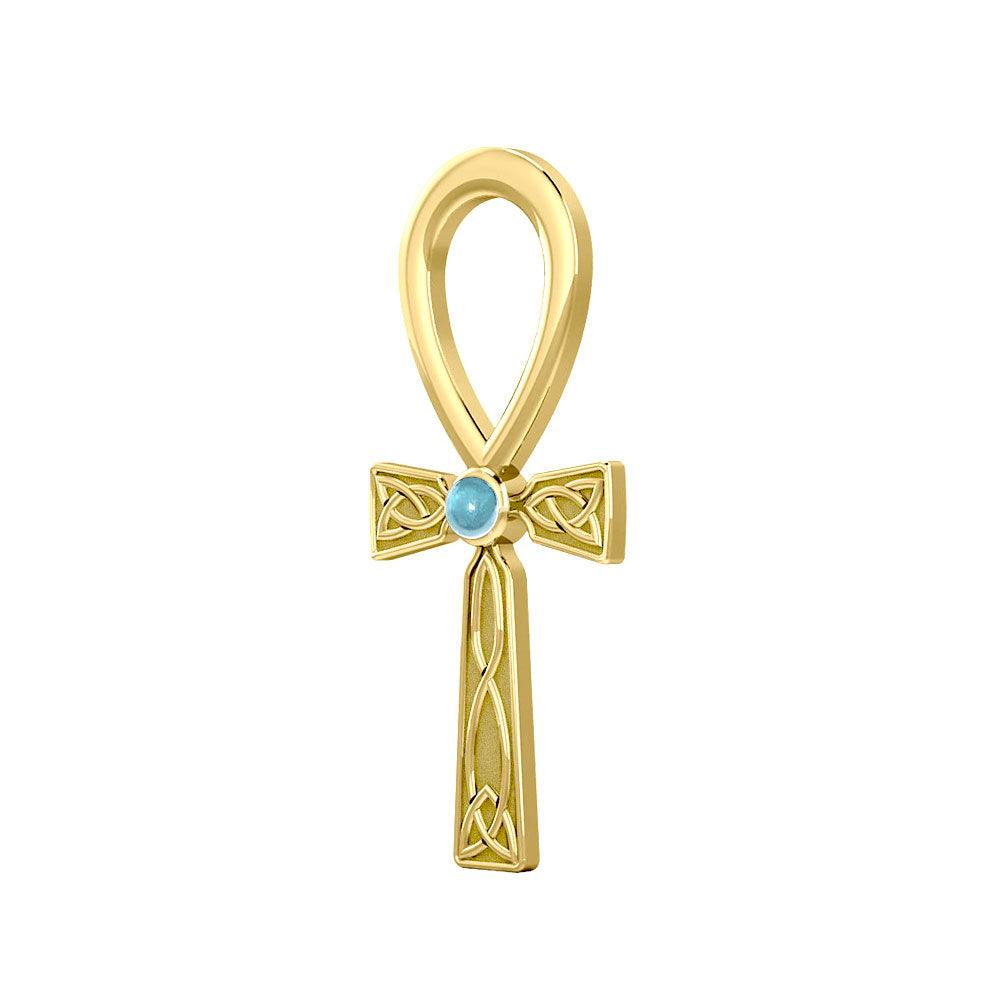 Celtic Ankh 14 K Solid Gold Pendant with Gem GPD5812 - Jewelry