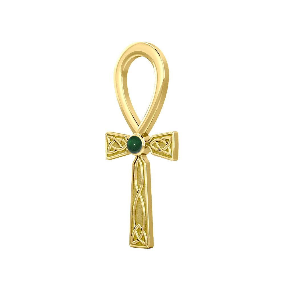 Celtic Ankh 14 K Solid Gold Pendant with Gem GPD5812 - Jewelry