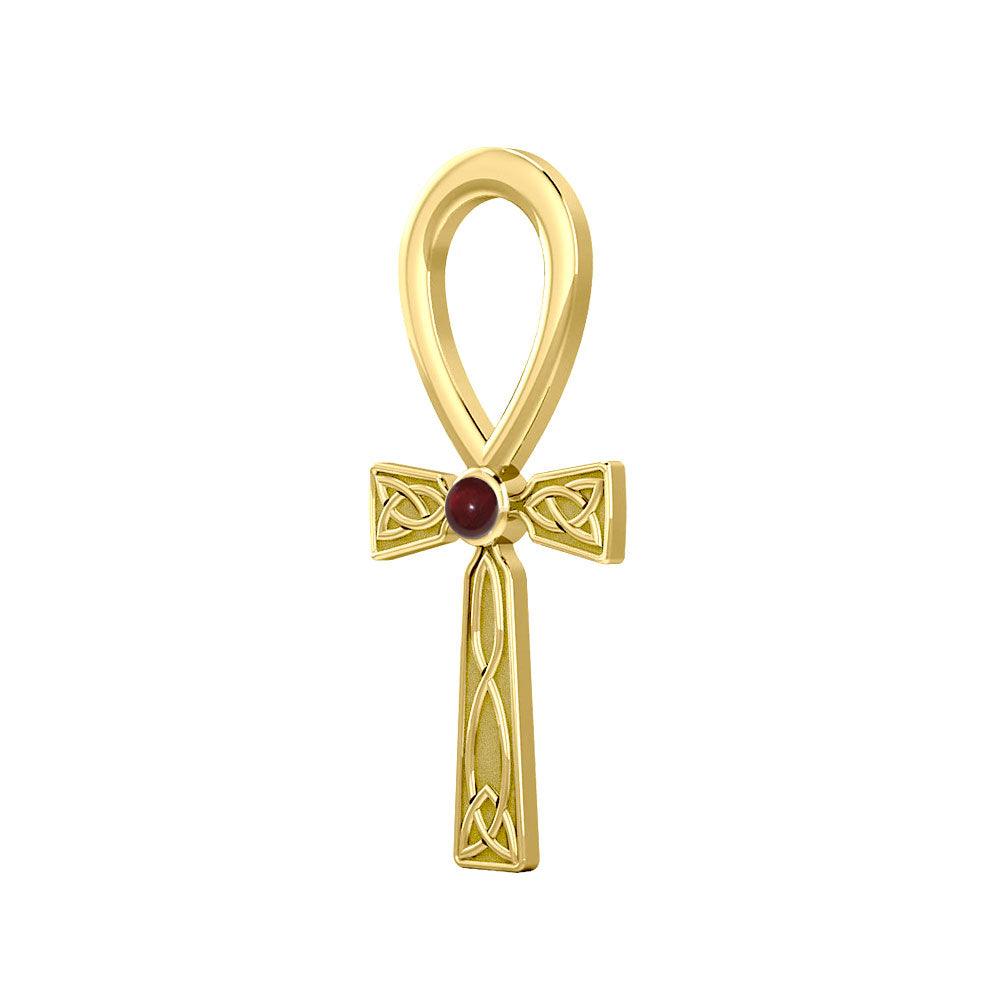 Celtic Ankh 14 K Solid Gold Pendant with Gem GPD5812 - Jewelry