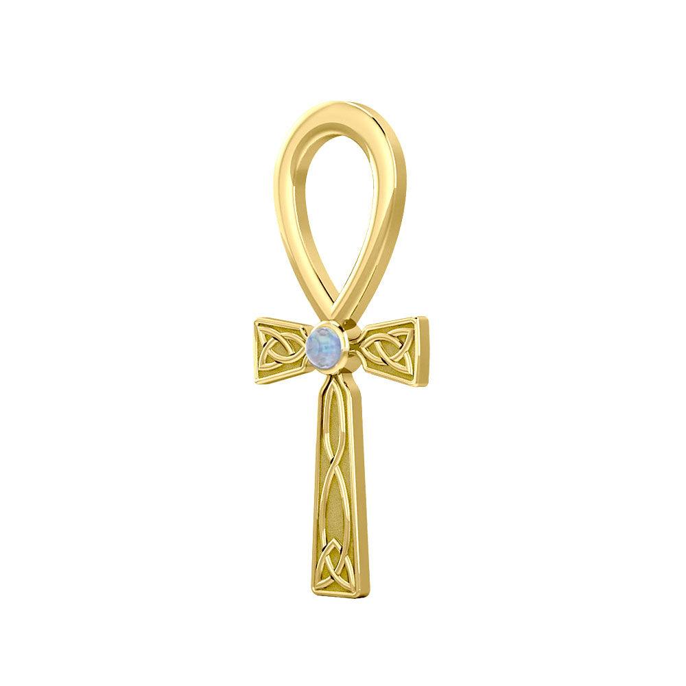 Celtic Ankh 14 K Solid Gold Pendant with Gem GPD5812 - Jewelry