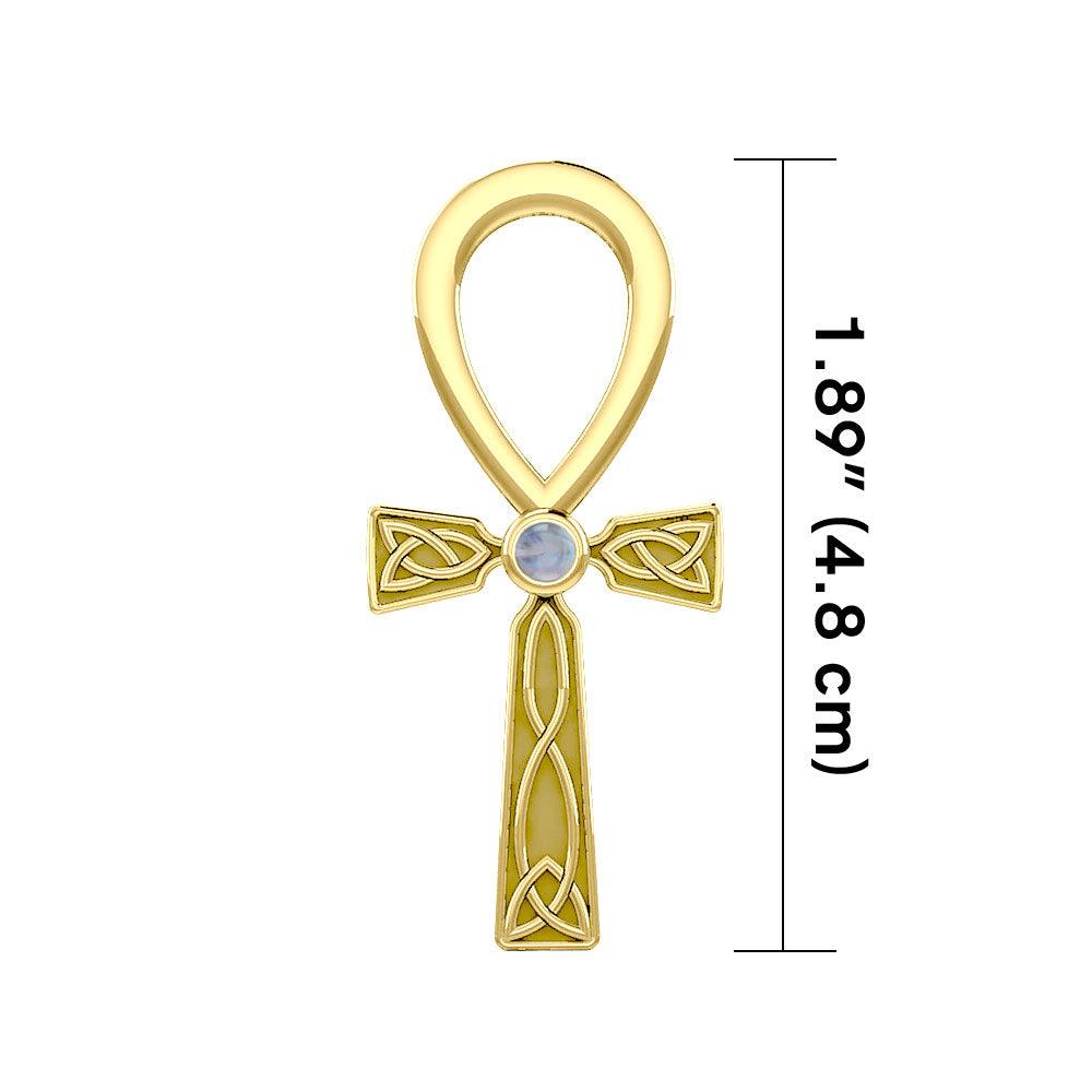 Celtic Ankh 14 K Solid Gold Pendant with Gem GPD5812 - Jewelry