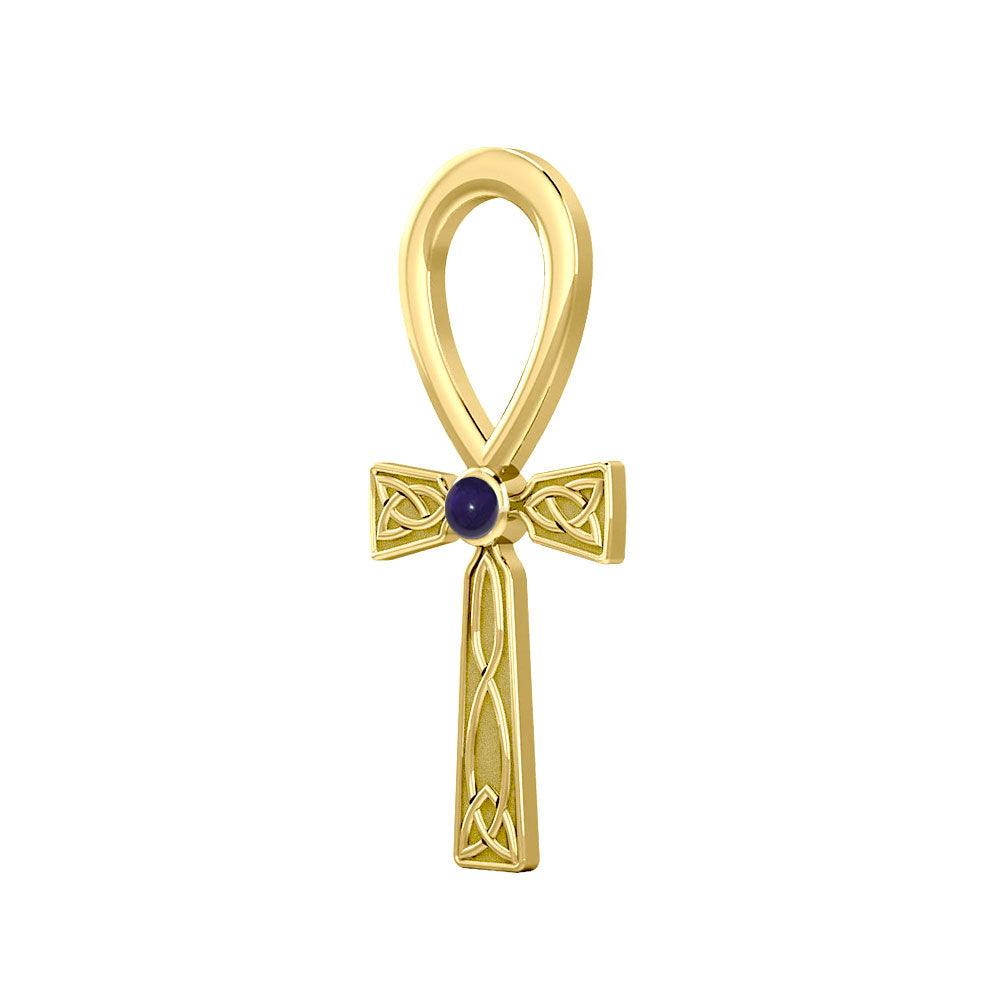 Celtic Ankh 14 K Solid Gold Pendant with Gem GPD5812 - Jewelry