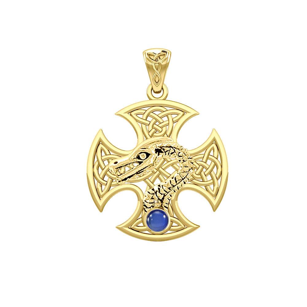 Dragon with Celtic Cross 14K Yellow Gold Pendant GPD5818 - Jewelry