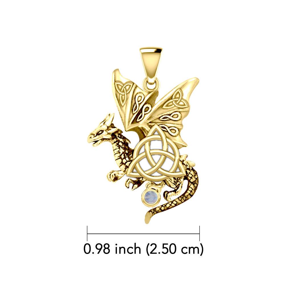 Dragon with Triquetra 14K Yellow Gold Pendant GPD5821 - Jewelry