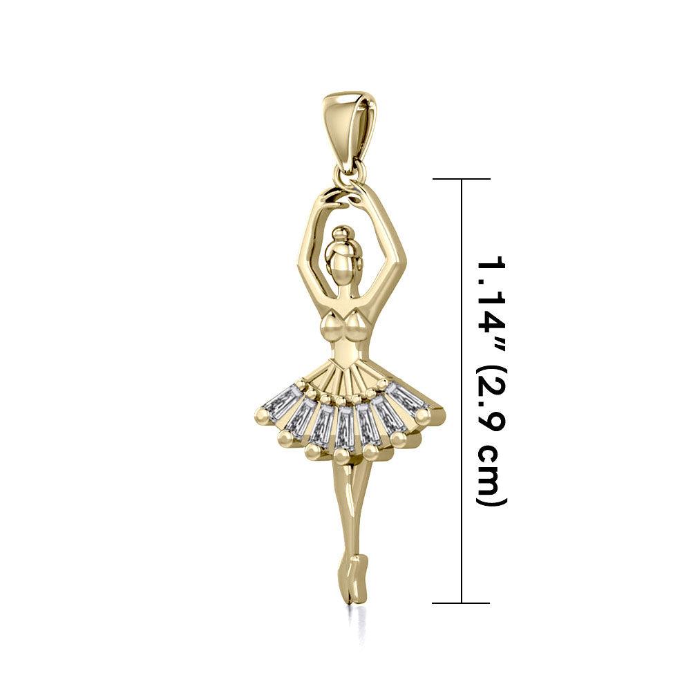 Ballerina Posing Solid Gold Pendant with Gem GPD5830 - Jewelry