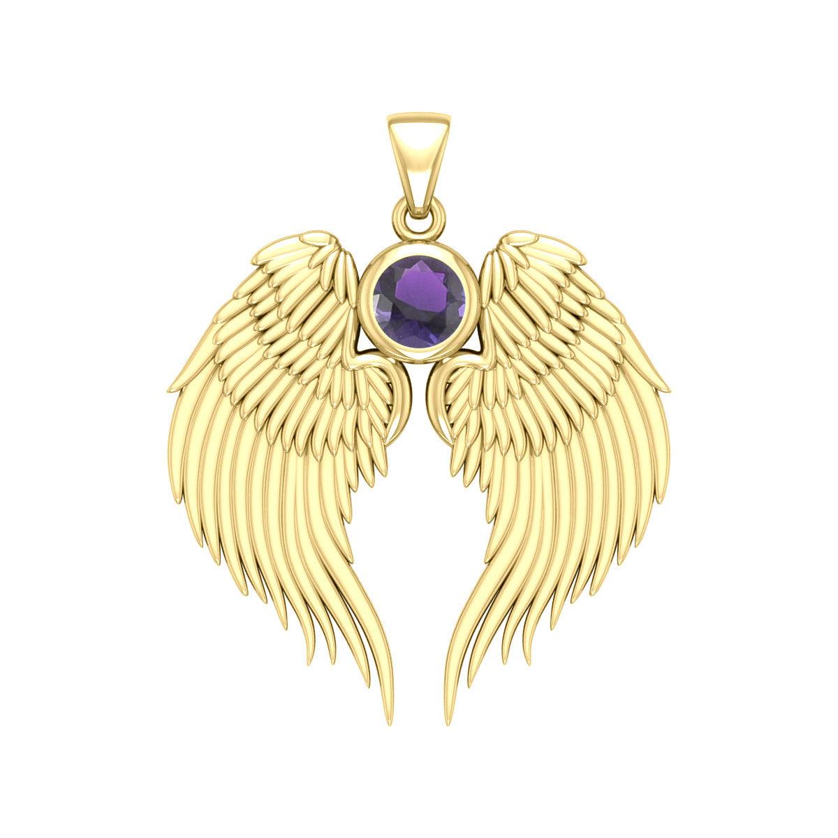 Guardian Angel Wings Solid Gold Pendant with Birthstone GPD5866 - Jewelry