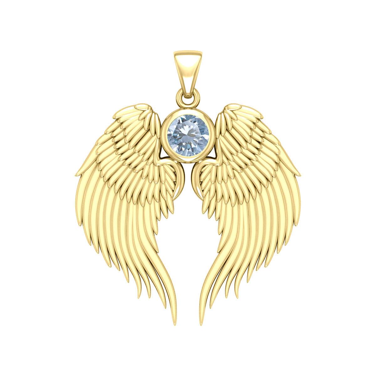Guardian Angel Wings Solid Gold Pendant with Birthstone GPD5866 - Jewelry