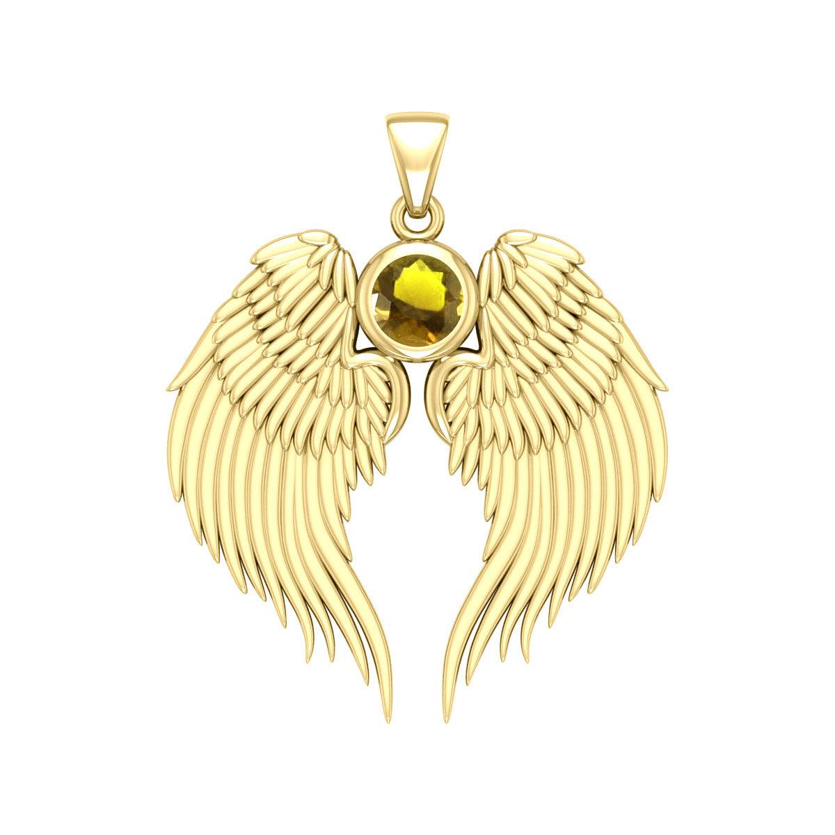 Guardian Angel Wings Solid Gold Pendant with Birthstone GPD5866 - Jewelry