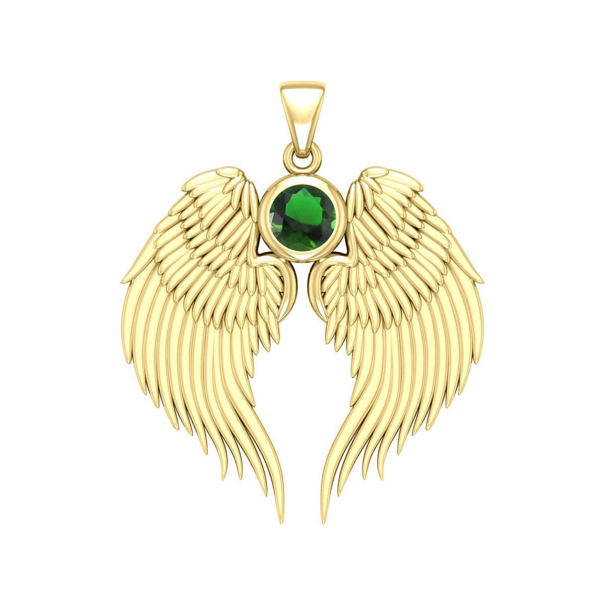 Guardian Angel Wings Solid Gold Pendant with Birthstone GPD5866 - Jewelry