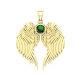 Guardian Angel Wings Solid Gold Pendant with Birthstone GPD5866 - Jewelry