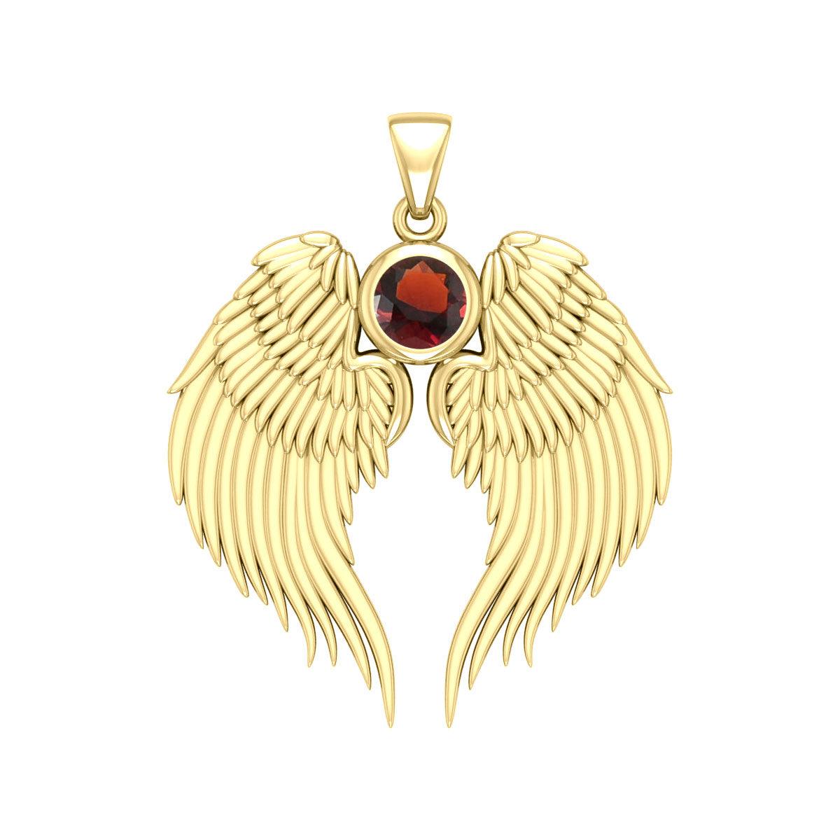 Guardian Angel Wings Solid Gold Pendant with Birthstone GPD5866 - Jewelry
