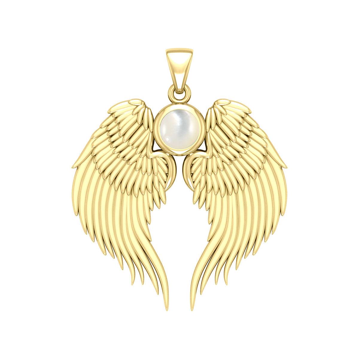 Guardian Angel Wings Solid Gold Pendant with Birthstone GPD5866 - Jewelry