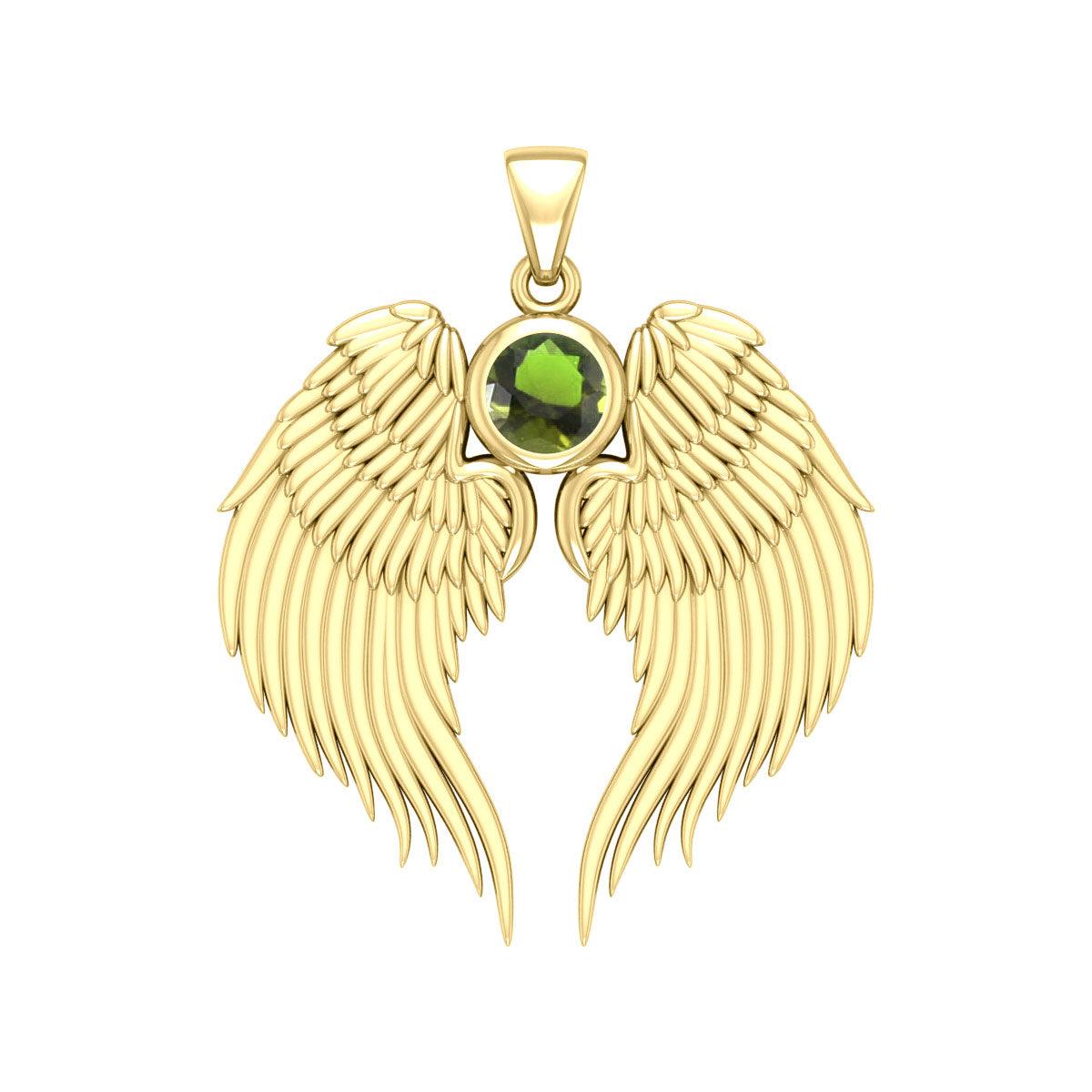 Guardian Angel Wings Solid Gold Pendant with Birthstone GPD5866 - Jewelry