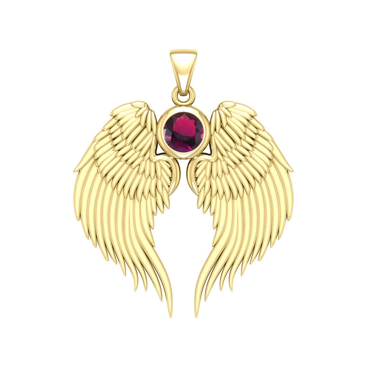 Guardian Angel Wings Solid Gold Pendant with Birthstone GPD5866 - Jewelry
