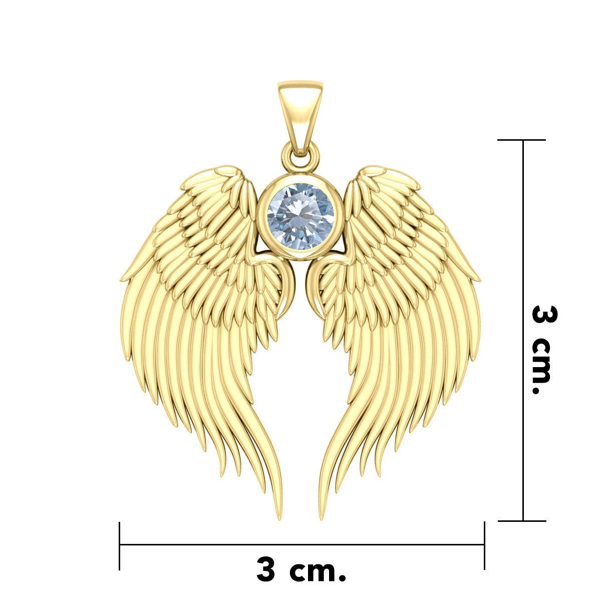 Guardian Angel Wings Solid Gold Pendant with Birthstone GPD5866 - Jewelry