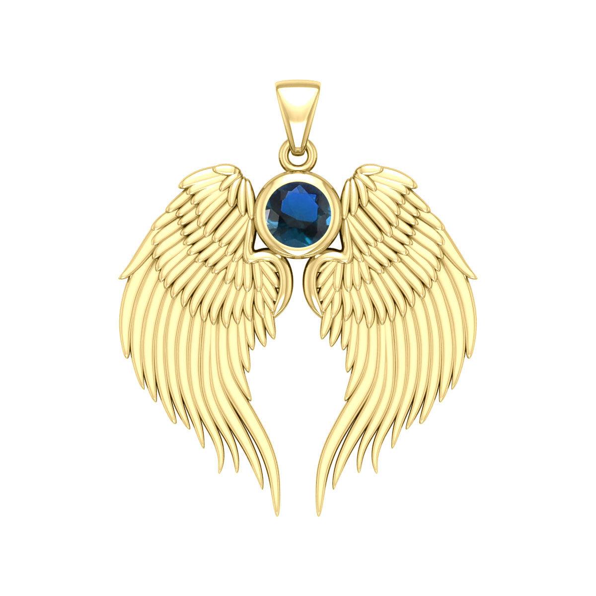 Guardian Angel Wings Solid Gold Pendant with Birthstone GPD5866 - Jewelry