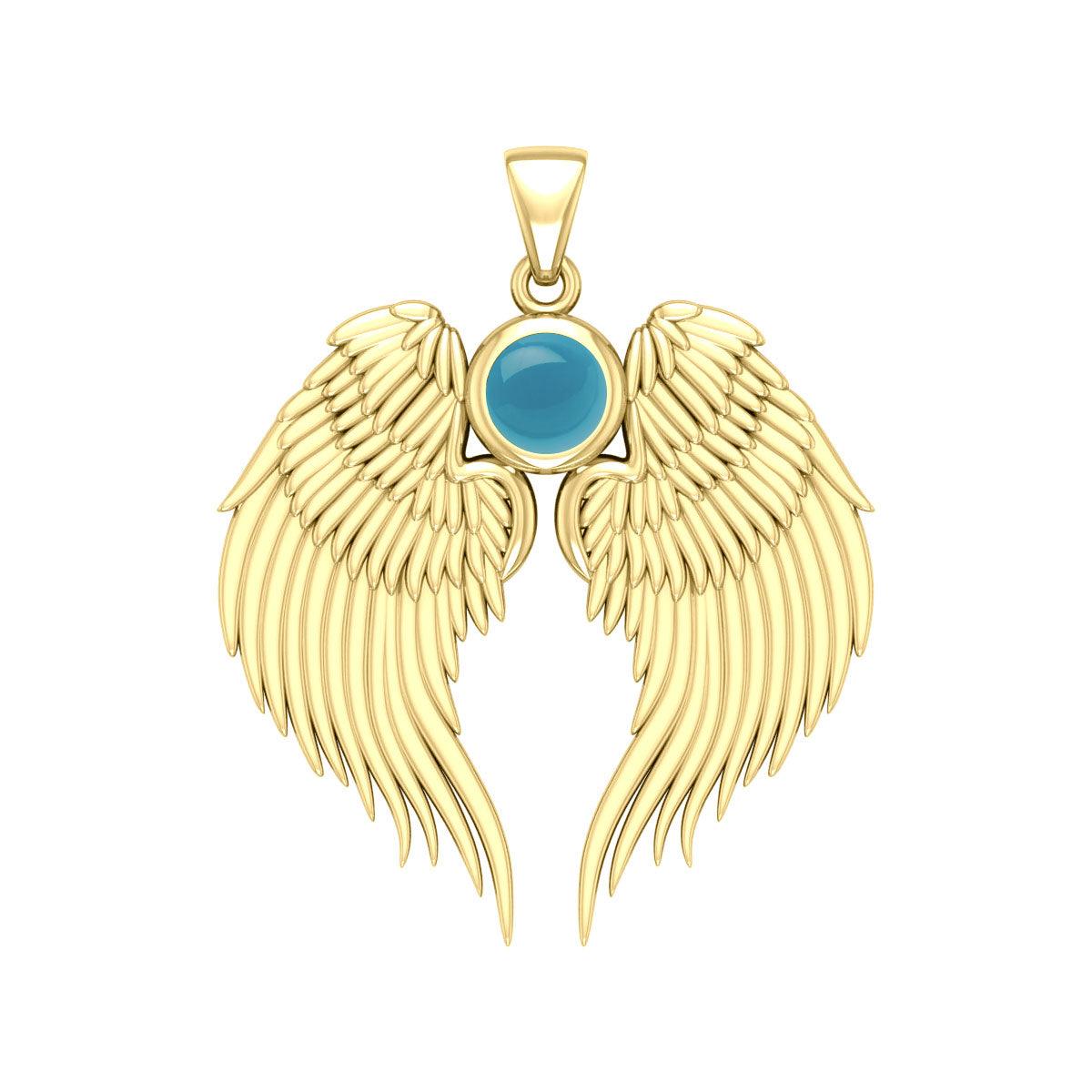 Guardian Angel Wings Solid Gold Pendant with Birthstone GPD5866 - Jewelry