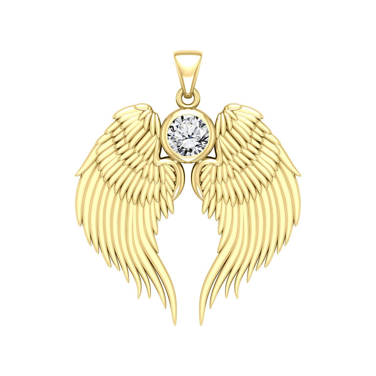 Guardian Angel Wings Solid Gold Pendant with Birthstone GPD5866 - Jewelry