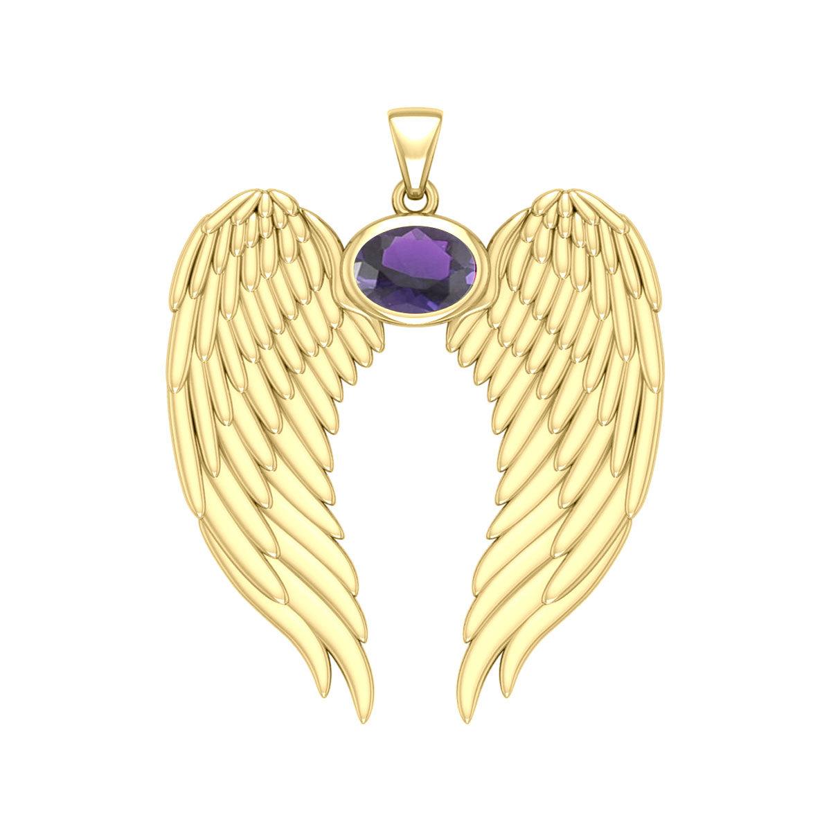Guardian Angel Wings Solid Gold Pendant with Birthstone GPD5868 - Jewelry