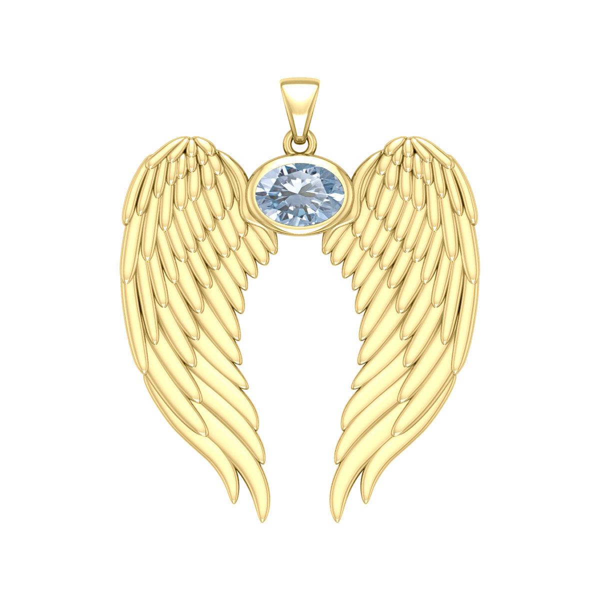 Guardian Angel Wings Solid Gold Pendant with Birthstone GPD5868 - Jewelry